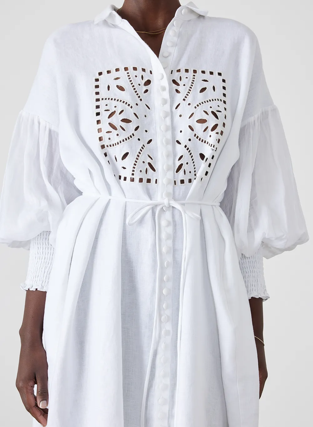 Jeanne Linen Ramie Midi Shirt Dress | Optical White