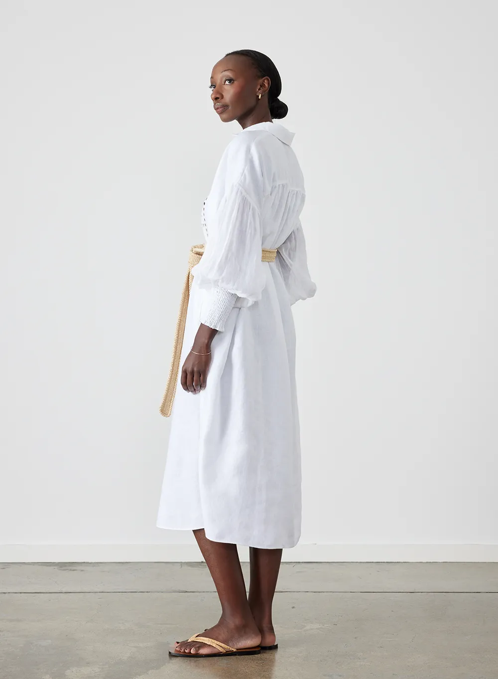 Jeanne Linen Ramie Midi Shirt Dress | Optical White