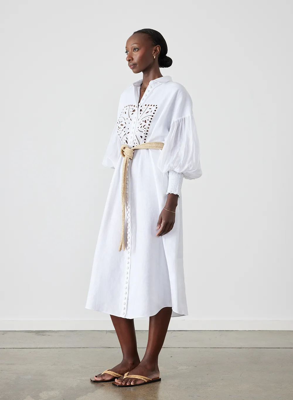 Jeanne Linen Ramie Midi Shirt Dress | Optical White