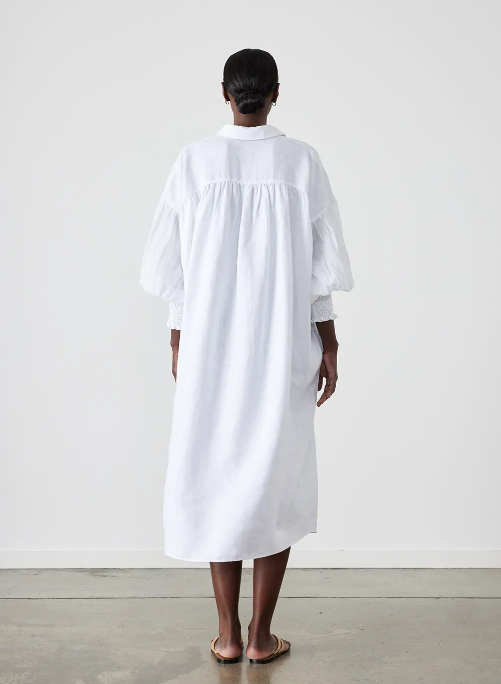 Jeanne Linen Ramie Midi Shirt Dress | Optical White