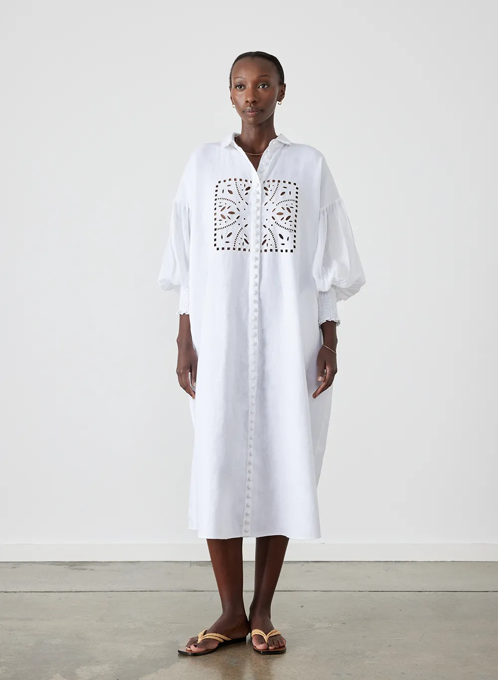 Jeanne Linen Ramie Midi Shirt Dress | Optical White