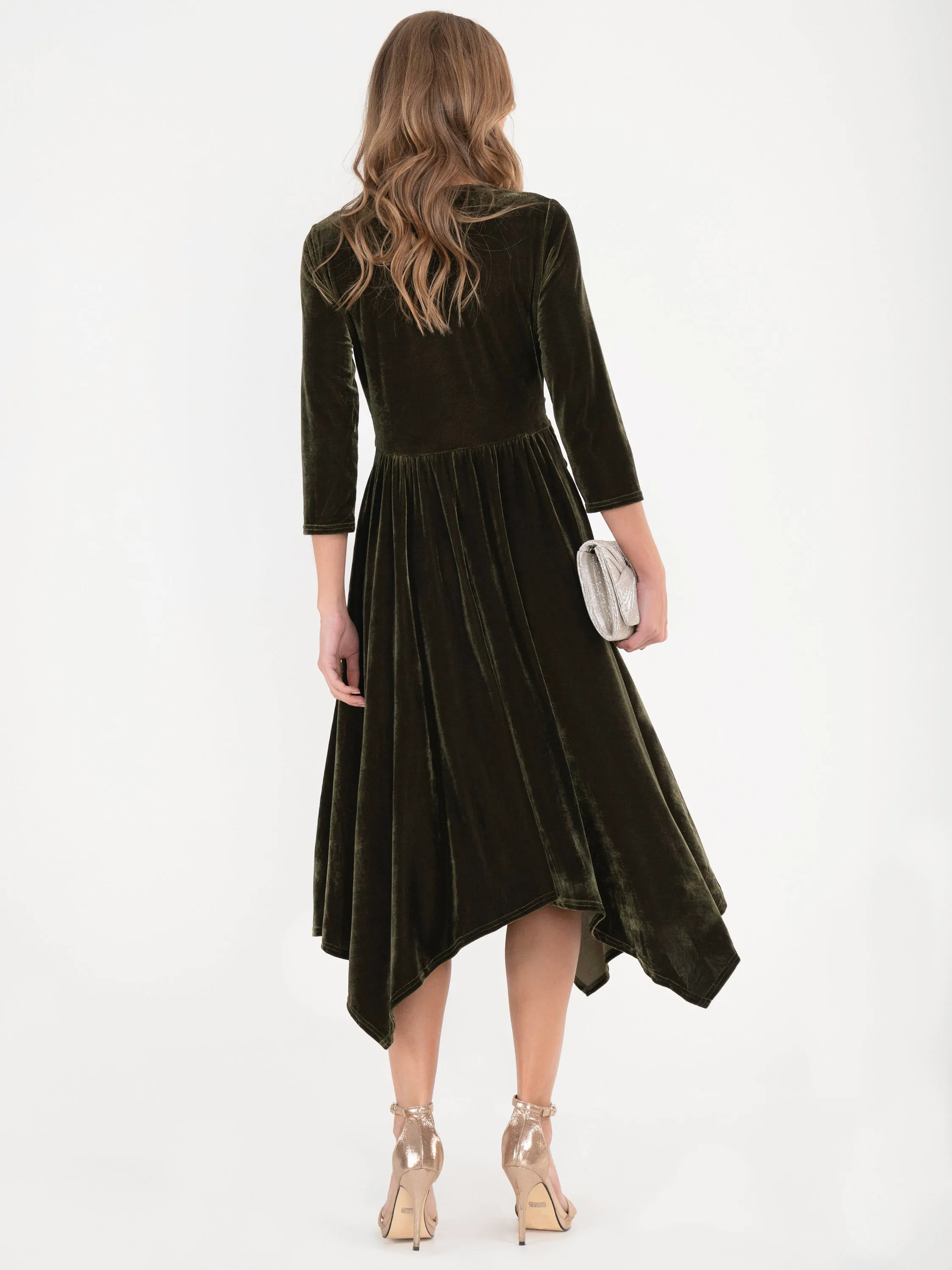 Jolie Moi Hanky Midi Velvet Dress, Soldier Green