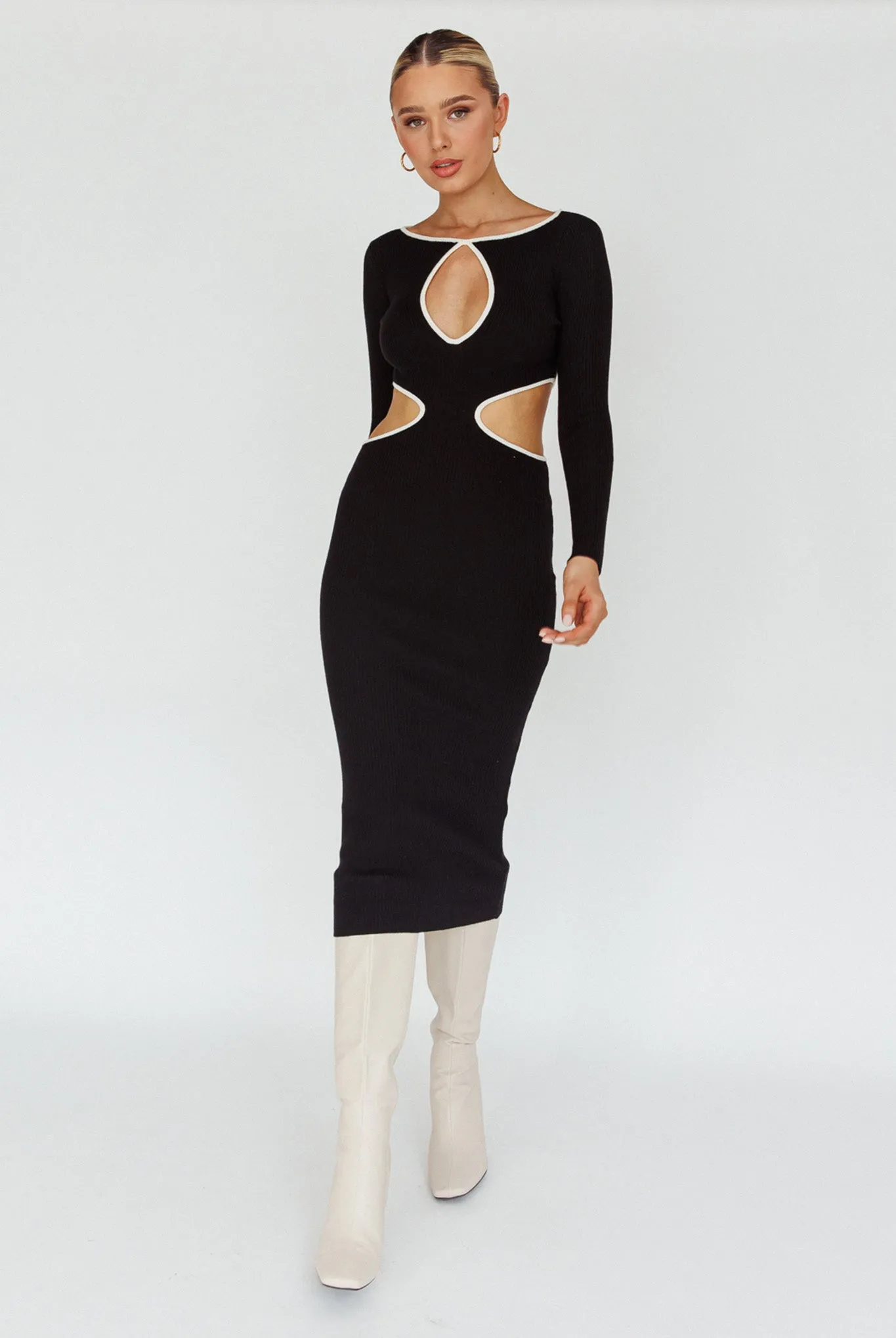 Jovie Keyhole Knit Midi Dress Black