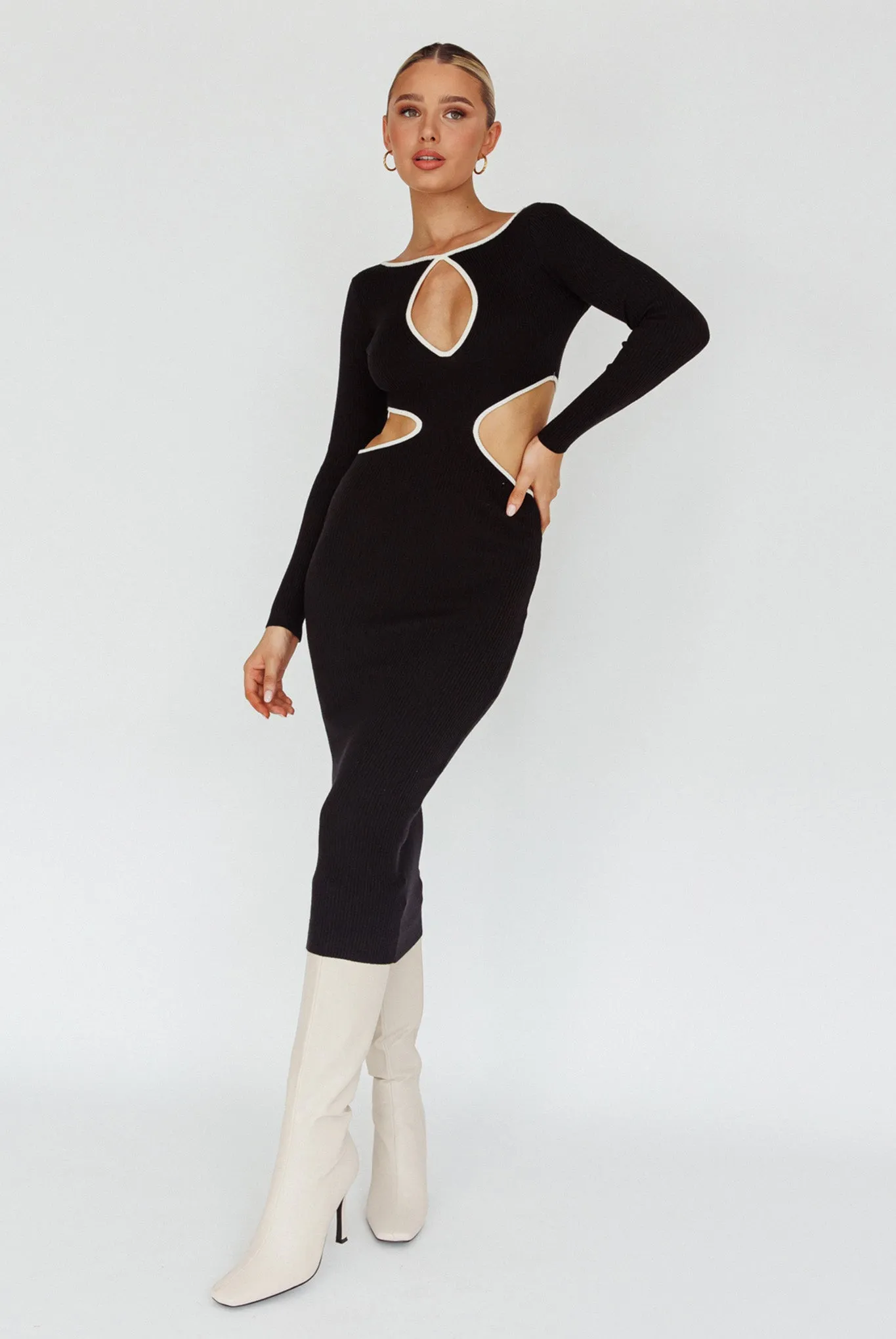 Jovie Keyhole Knit Midi Dress Black