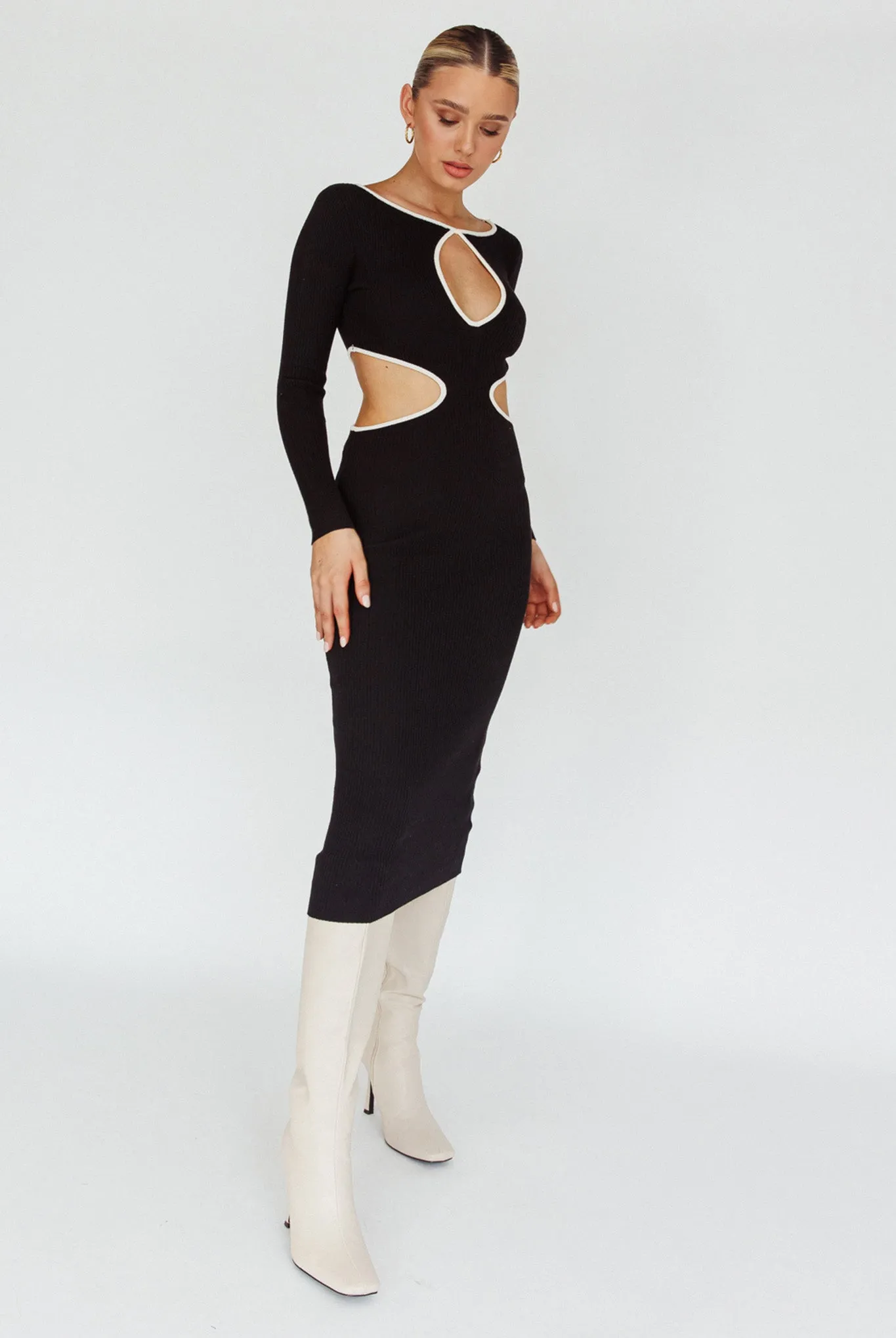 Jovie Keyhole Knit Midi Dress Black