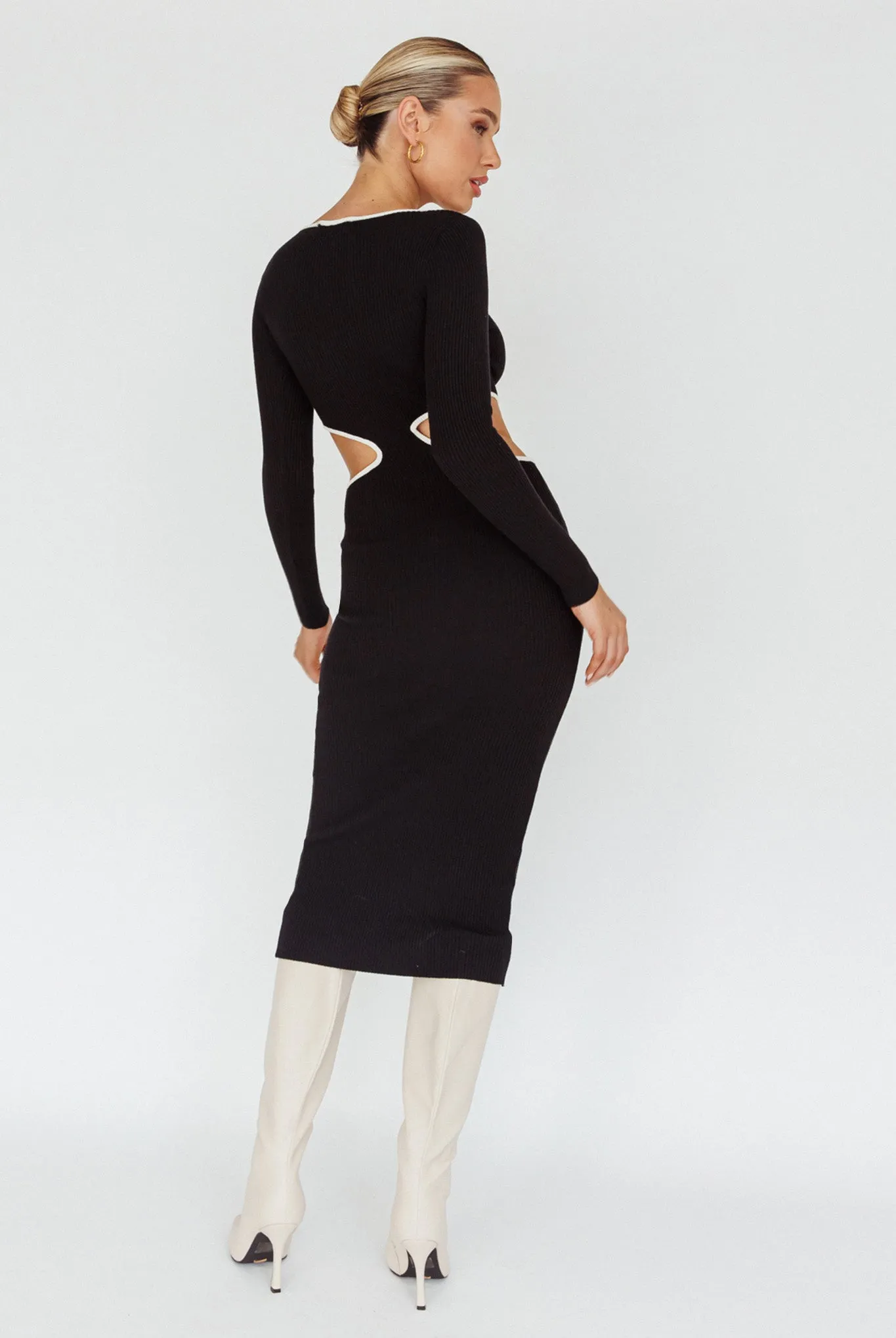 Jovie Keyhole Knit Midi Dress Black