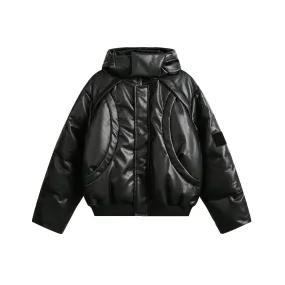 Leather Biker Puffer Jacket