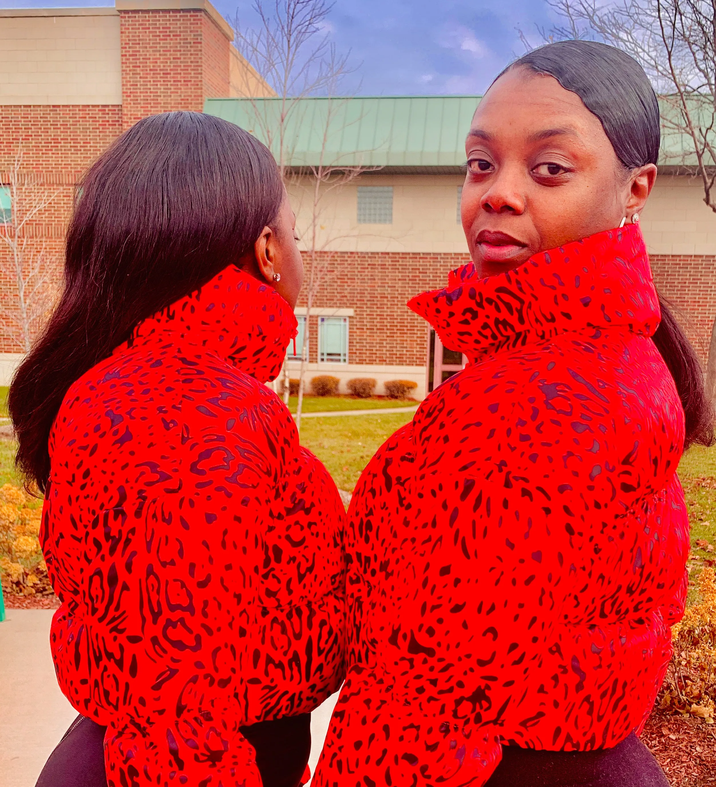 Leopard Puffer Jacket (Red & Black)