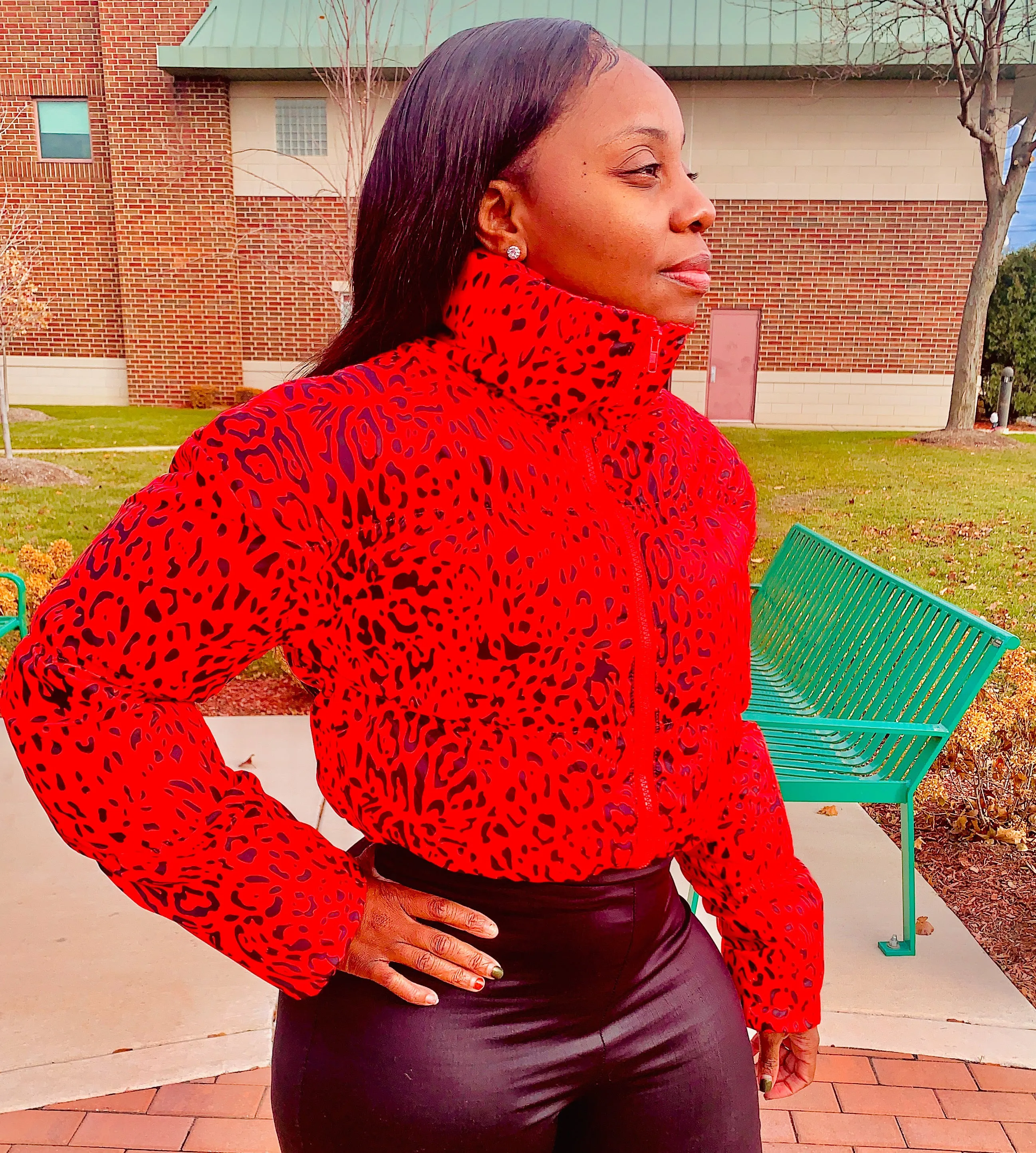 Leopard Puffer Jacket (Red & Black)