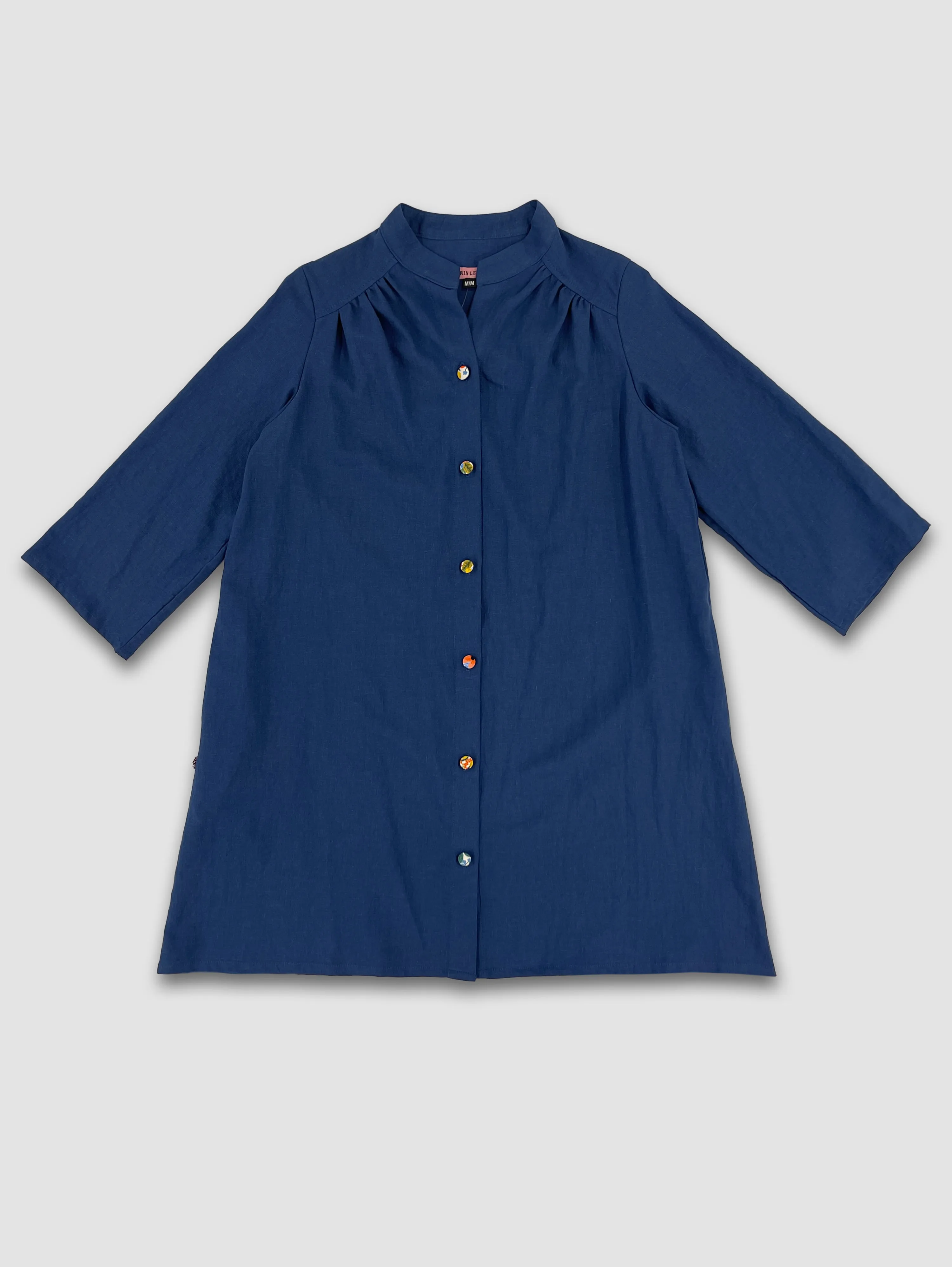 Linen Artist's Blouse - Blue