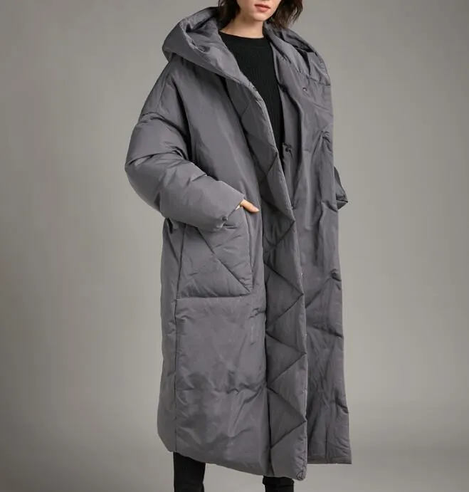 Long Loose Plus size Hooded Down Jacket Women Down Coats