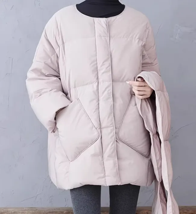 Loose Winter Down Jacket with Scarf Design /1003