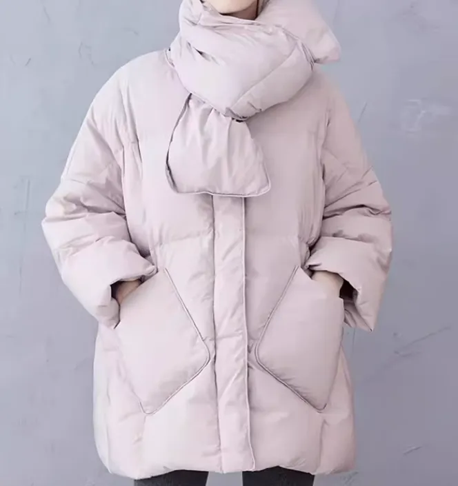 Loose Winter Down Jacket with Scarf Design /1003