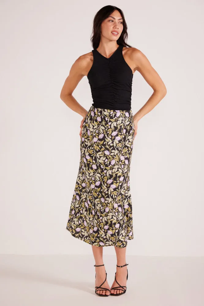 Minkpink Nocturne Bias Slip Midi Skirt in Lilac Floral