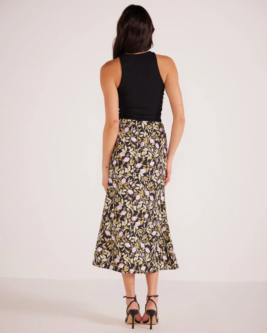 Minkpink Nocturne Bias Slip Midi Skirt in Lilac Floral