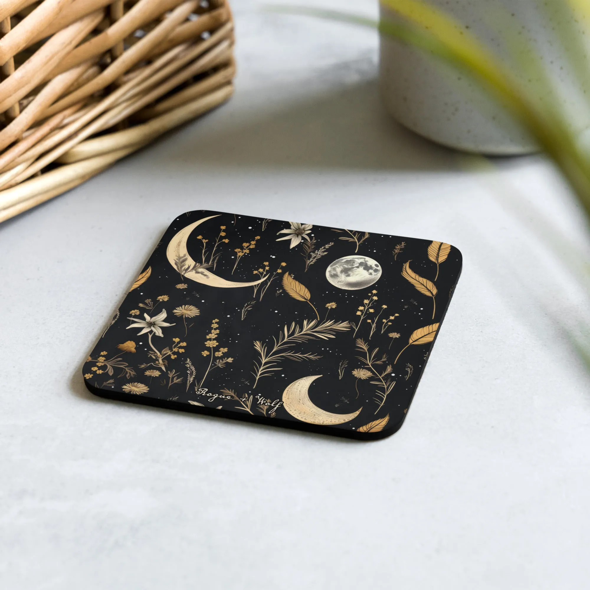 Moonlit Botanica Coaster - Witchy Gothic Drinkware Table Setup - Dark Academia Botanical Goth Kitchen Home Decor