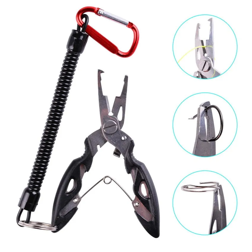 Multi Functional Fishing Pliers Scissors Line Cutter Hook Remover Fishing Clamp Accessories Tools With Lanyards Spring Rope