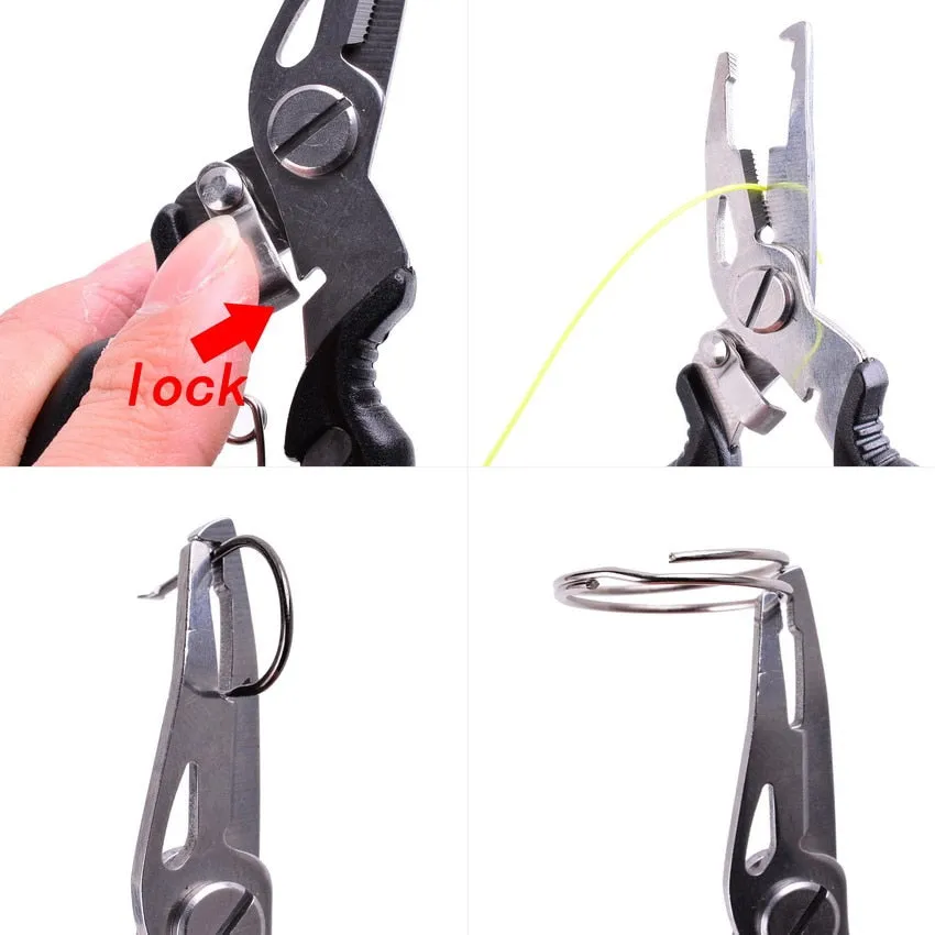 Multi Functional Fishing Pliers Scissors Line Cutter Hook Remover Fishing Clamp Accessories Tools With Lanyards Spring Rope