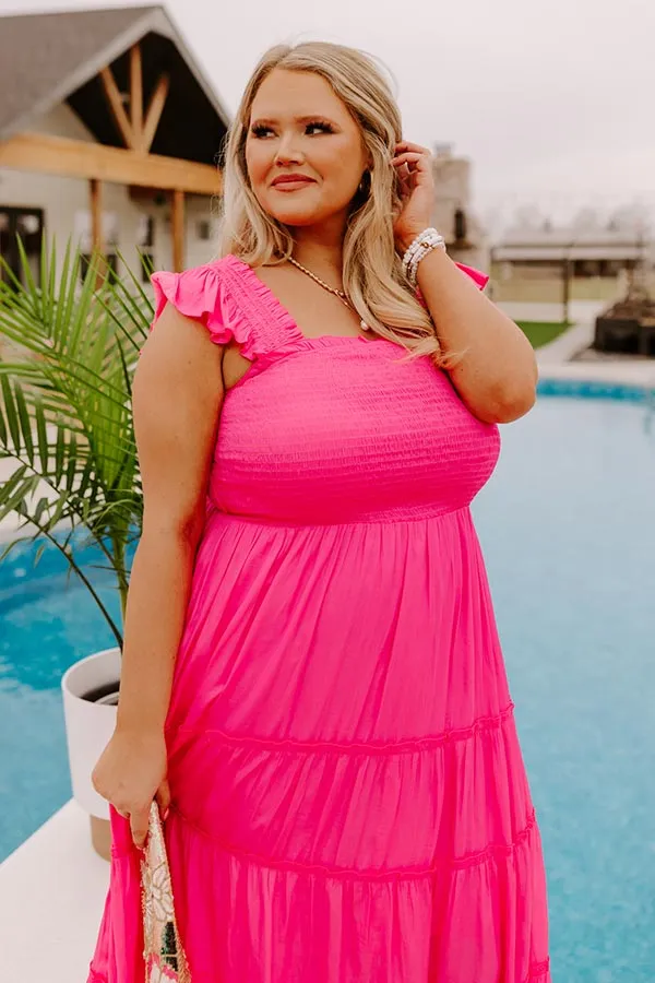 Napa Valley Retreat Smocked Midi In Hot Pink Curves