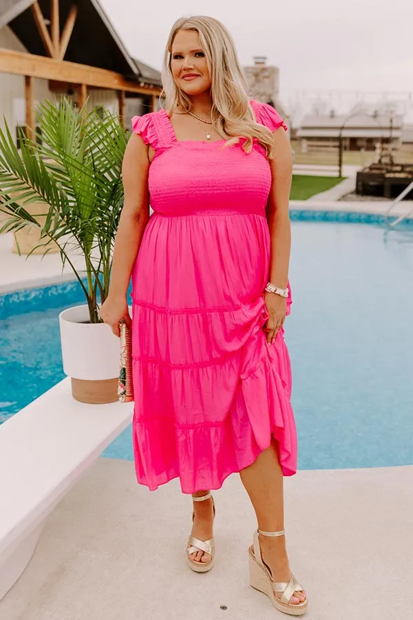 Napa Valley Retreat Smocked Midi In Hot Pink Curves