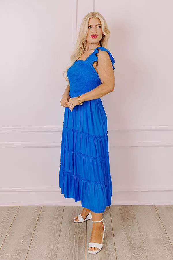 Napa Valley Retreat Smocked Midi In Royal Blue Curves