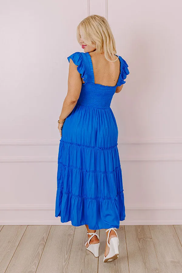 Napa Valley Retreat Smocked Midi In Royal Blue Curves