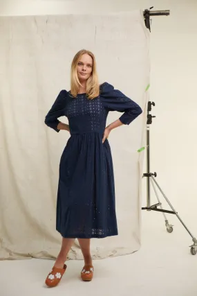 Navy Cotton Broderie Riding House Dress