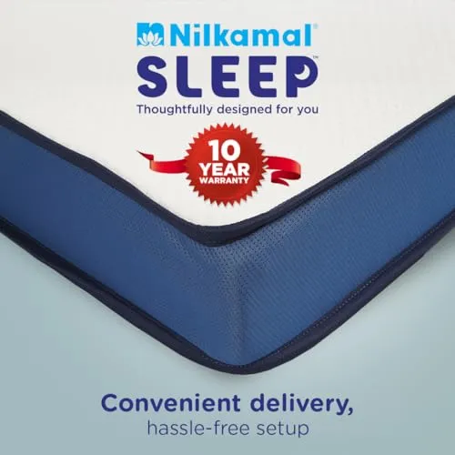 Nilkamal Sleep Plus Memory Foam 6 Inch Queen Size Mattress | Reversible Design | Orthopedic Support | Soft Cover | Breathable Knitted Fabric | Bed in Box | 10 Year Warranty, (78 x 60 x 6) Blue & White