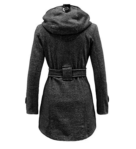 Noroze Women's Check Hood Trench Duffle Coat - 4 - Charcoal