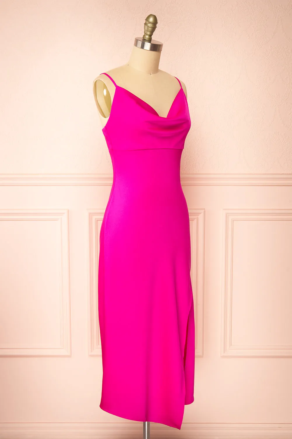 Octavia | Midi Fuchsia Slip Dress