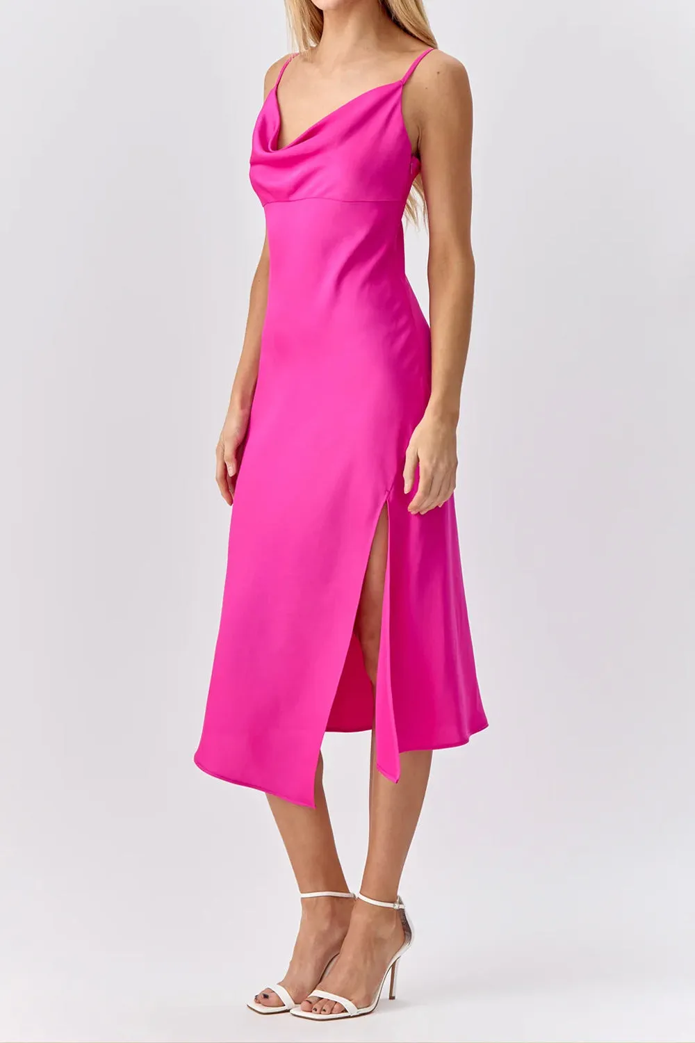 Octavia | Midi Fuchsia Slip Dress