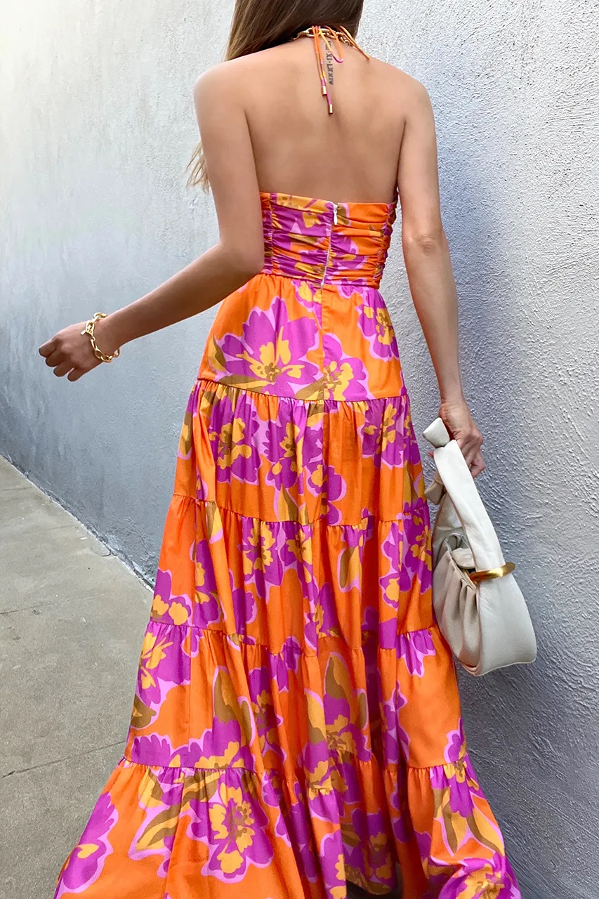 Orchid Maxi Dress - Orange Floral