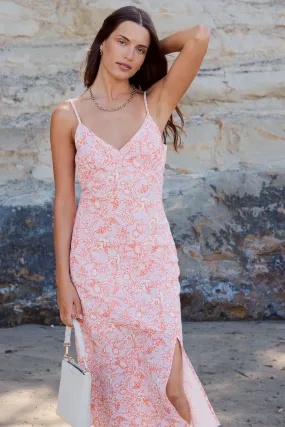 Otherworldly Pink Silhouette Bias Slip Midi Dress