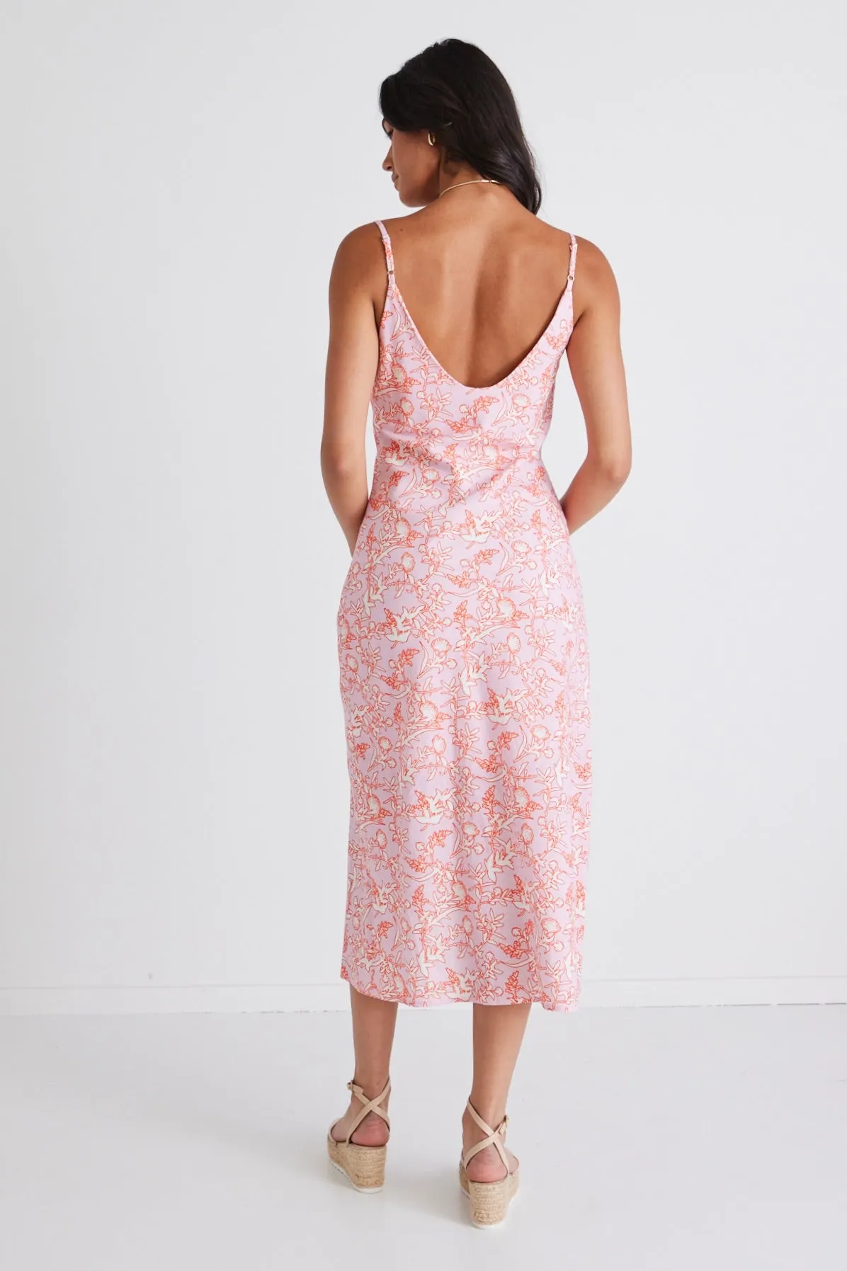 Otherworldly Pink Silhouette Bias Slip Midi Dress