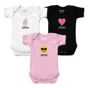 Personalized Emoji Bodysuit - 3 Pack Peace Love Happiness