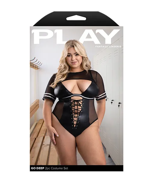 Play Go Deep Lace-up Bodysuit w/Mesh Jersey Shrug - Black