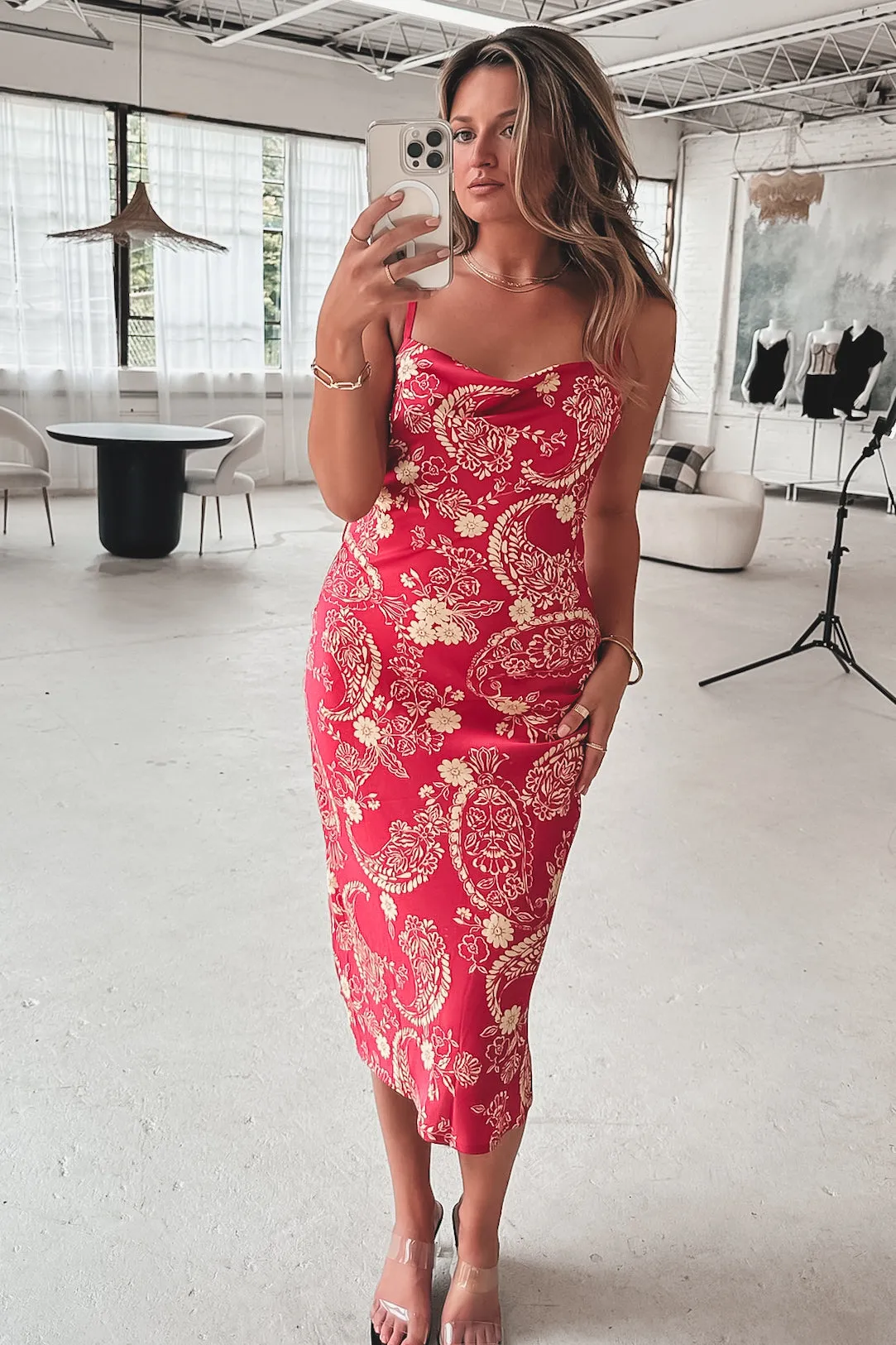 Plus One Princess Red Printed Midi