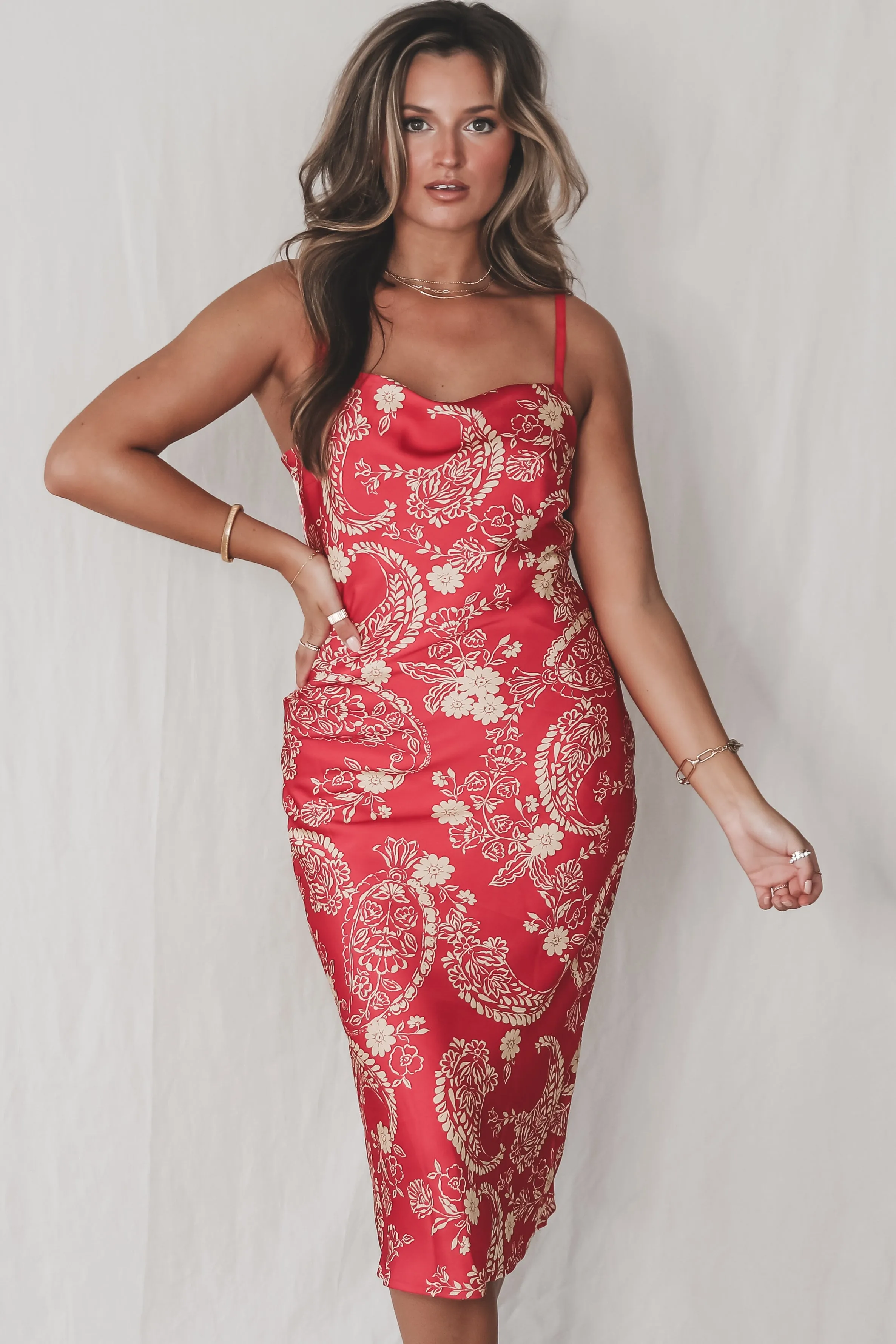 Plus One Princess Red Printed Midi