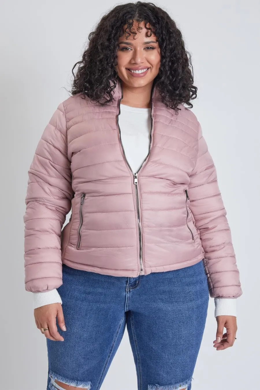 Plus Size Women's Winter Fitted Puffer Jacket