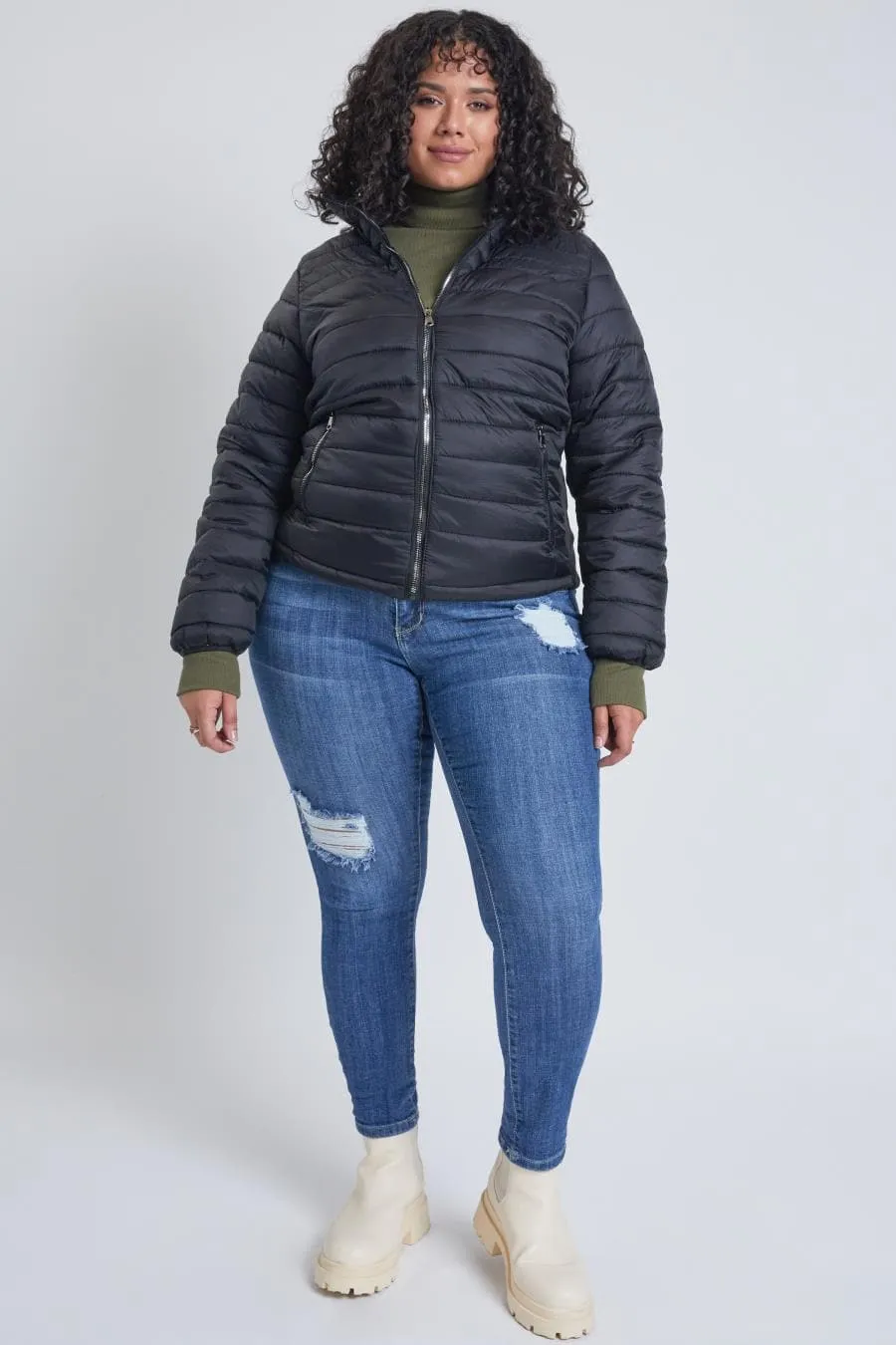 Plus Size Women's Winter Fitted Puffer Jacket