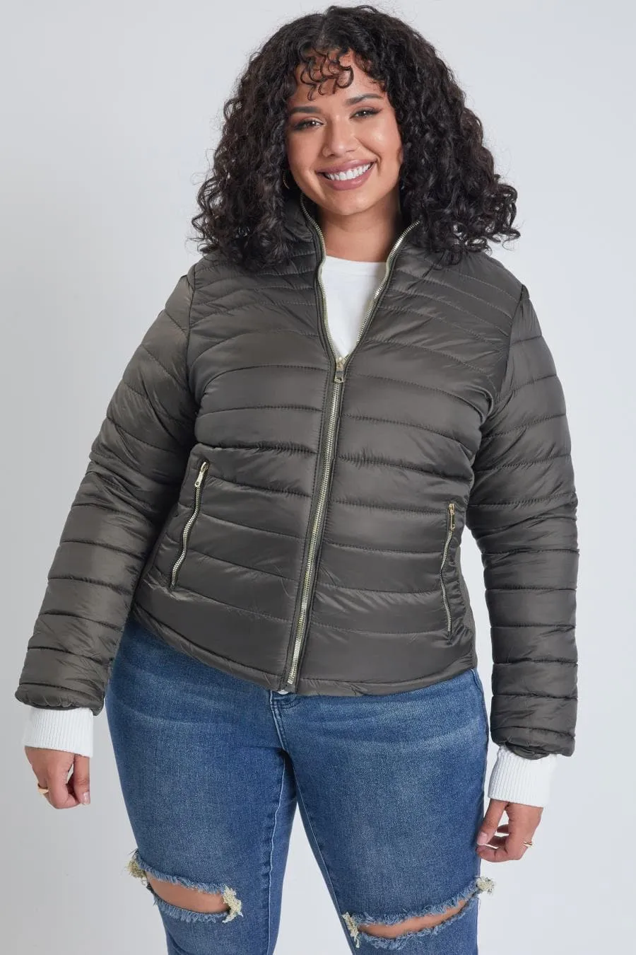 Plus Size Women's Winter Fitted Puffer Jacket