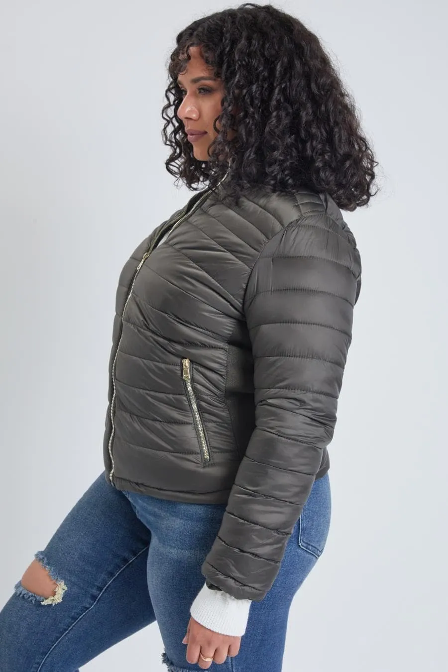 Plus Size Women's Winter Fitted Puffer Jacket