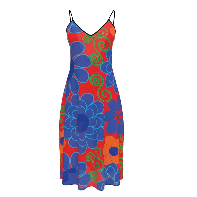 Popin' Buds Red and Navy Camisole Dress, Slip Dress, Chemise