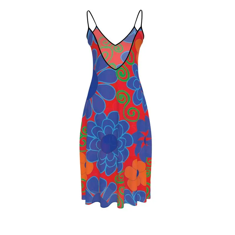 Popin' Buds Red and Navy Camisole Dress, Slip Dress, Chemise