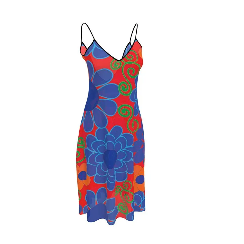 Popin' Buds Red and Navy Camisole Dress, Slip Dress, Chemise