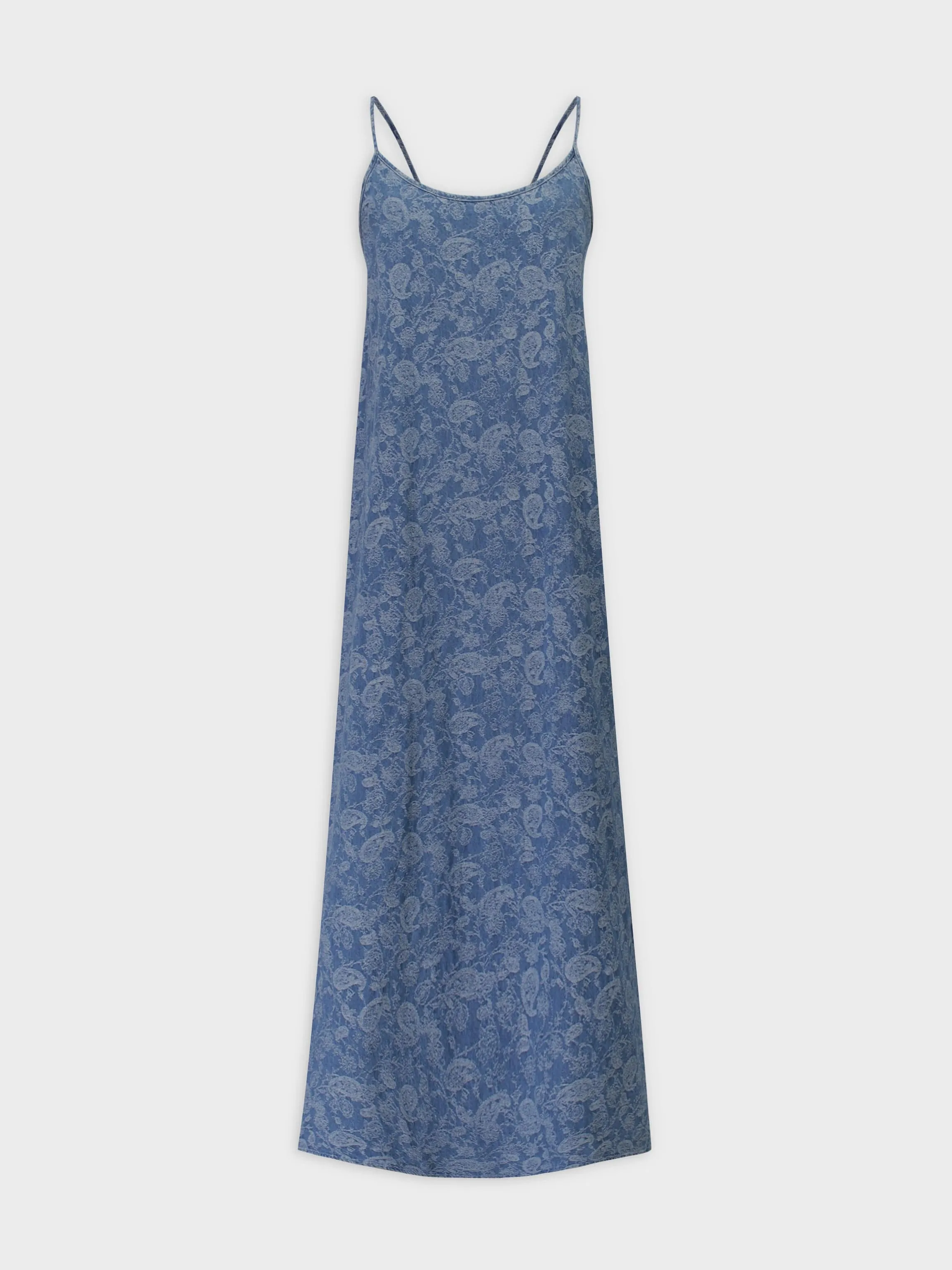 Printed Crew Neck Slip Dress-Denim Brocade