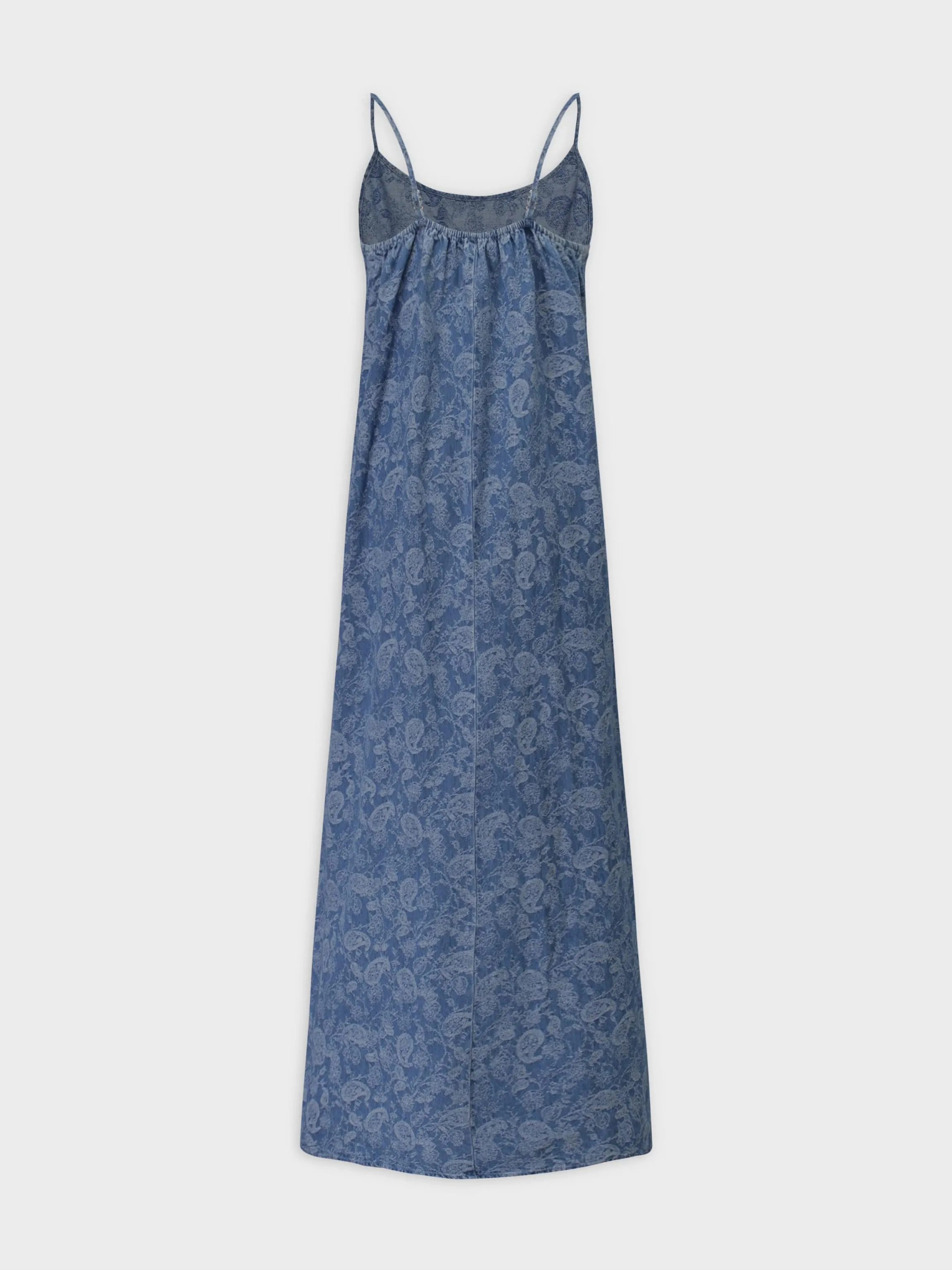 Printed Crew Neck Slip Dress-Denim Brocade