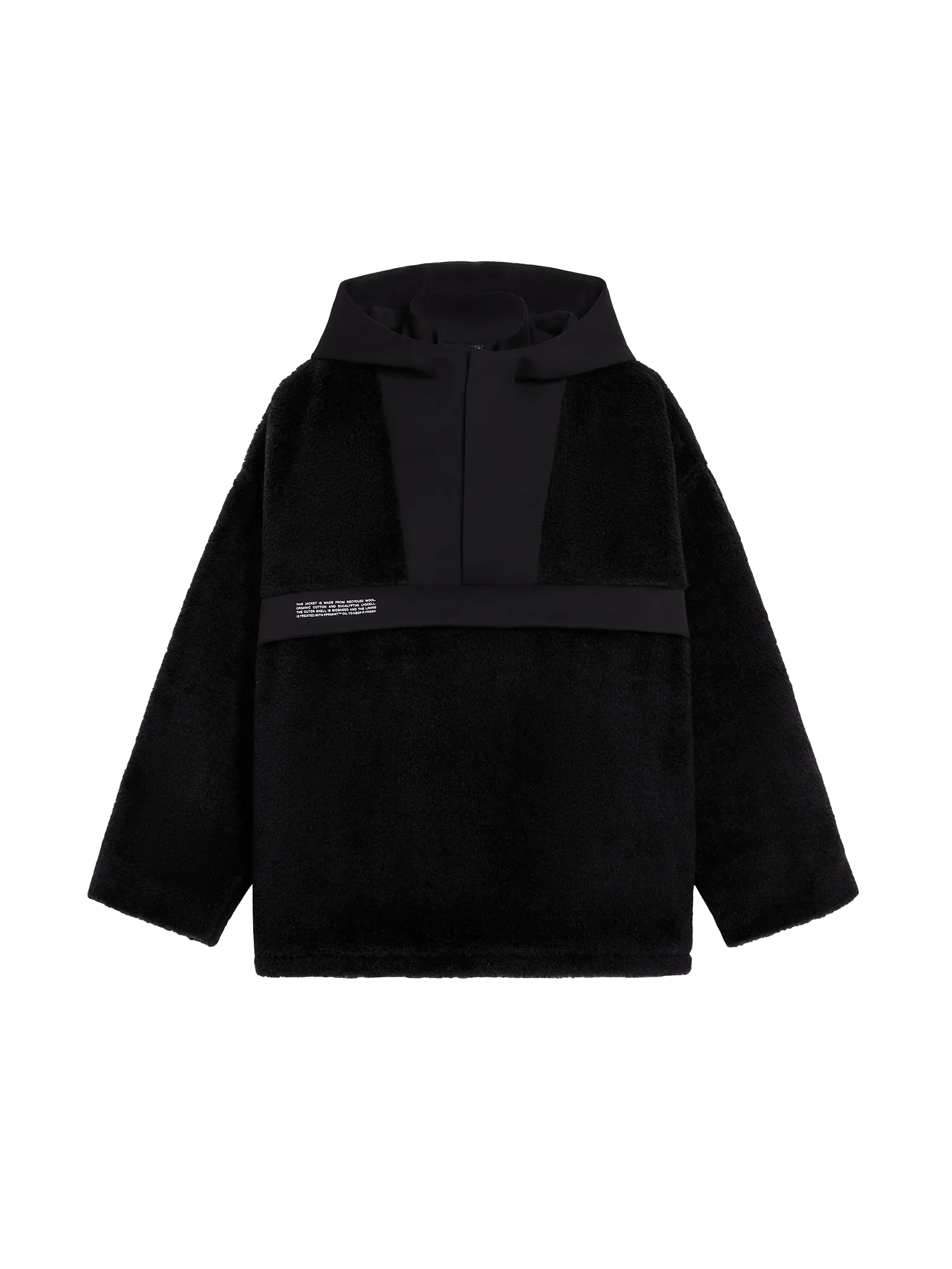 Recycled Wool Fleece Half Zip Jacket—black