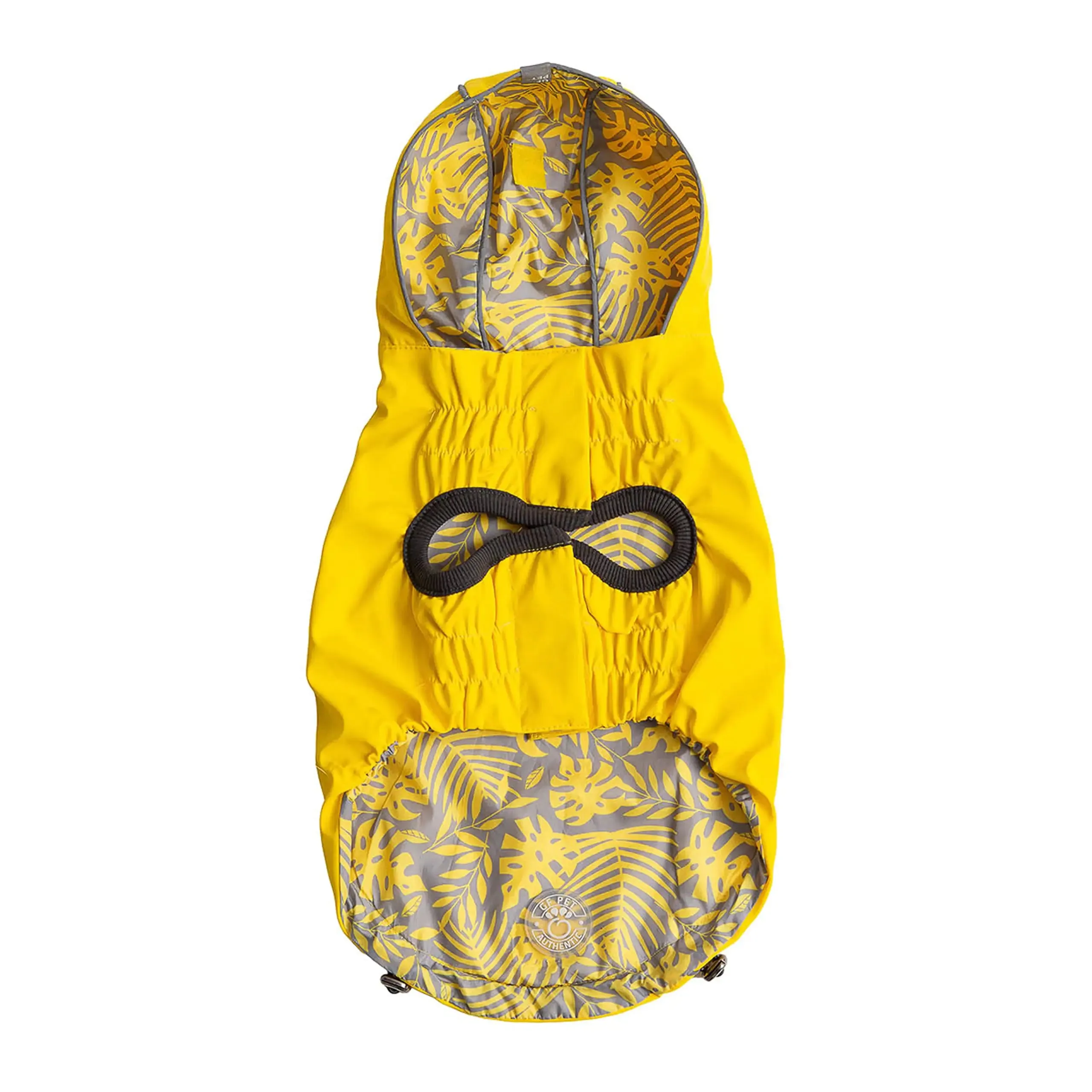 Reversible Dog Raincoat - Yellow / Leaves. Reflective Piping.