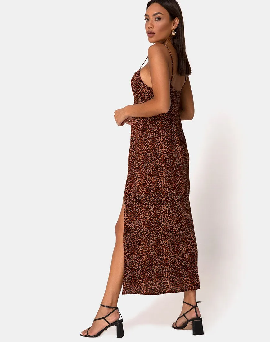 Rinda Maxi Dress in Crinkle Ditsy Leopard Orange